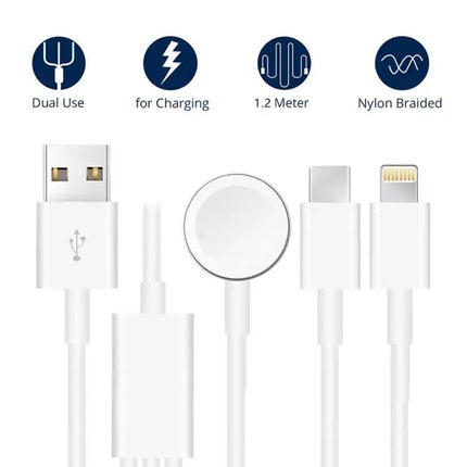 3-In-1 Magnetic Charging Cable 4ft USB-C For Apple Watch