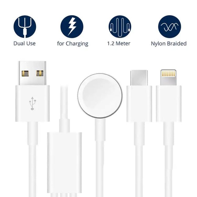 3-In-1 Magnetic Charging Cable 4ft USB-C For Apple Watch