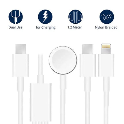 Magnetic 3-in-1 Charger 4ft Dual Type-C Apple Watch Phone