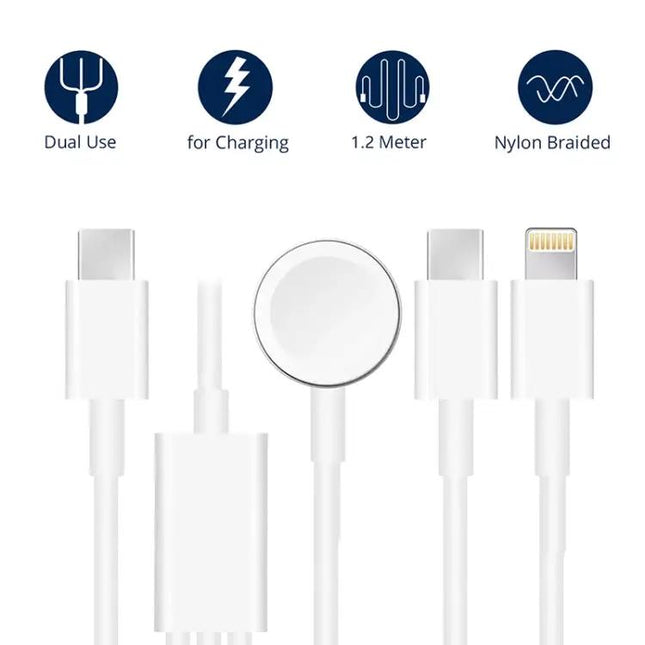 Magnetic 3-in-1 Charger 4ft Dual Type-C Apple Watch Phone