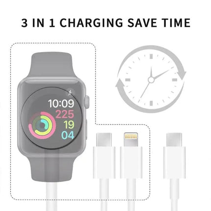Magnetic 3-in-1 Charger 4ft Dual Type-C Apple Watch Phone