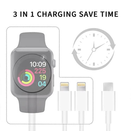 3-in-1 Magnetic Charge Cable for Apple Watch and iPhone 4ft