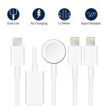 3-in-1 Magnetic Charge Cable for Apple Watch and iPhone 4ft