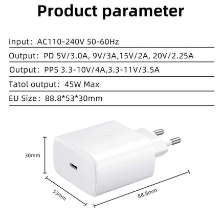 Charger for Everyday Phone Needs at Home or On the Go 45W USB-C PD PPS compact EU plug charger