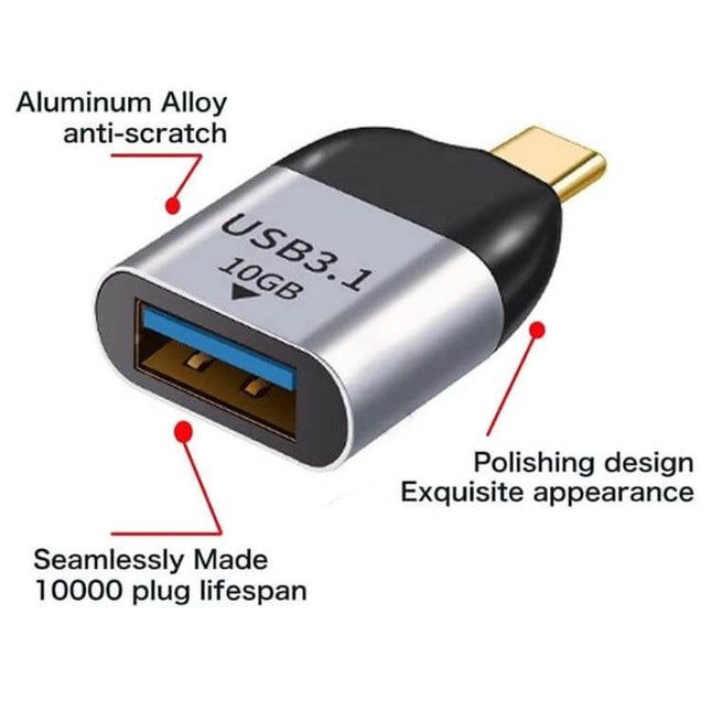 USB Type C to Type A Adapter for Data Transfer on Laptops and Phones - USB3.1 aluminum anti-scratch adapter for phones, laptops, external storage