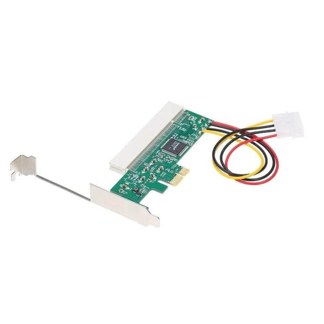 PCI-E to PCI Adapter Card with 4Pin Power Supply for PCI Devices - green PCB adapter with 4-pin Molex cable and low-profile bracket