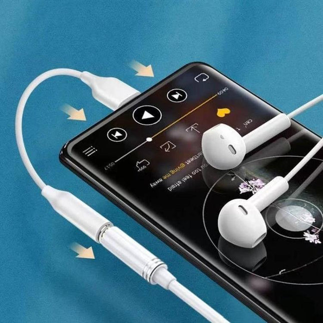 Adapter for Connecting Headphones to Smartphones Daily - USB C to 3.5mm adapter with wired earphones plugged into smartphone for music and calls