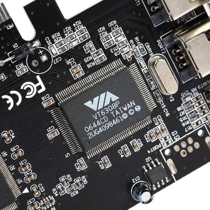 Firewire Expansion Card for Connecting Devices to Desktop PCs showing IEEE 1394b chipset and PCB details