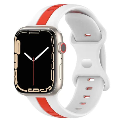 Two-Color Silicone Apple Watch Band 45mm Butterfly Buckle