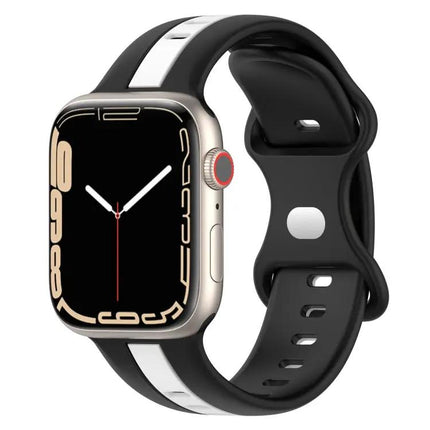 Two-Color Silicone Apple Watch Band 45mm Butterfly Buckle