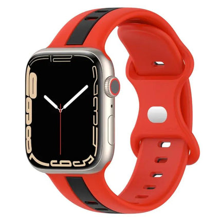 Two-Color Silicone Apple Watch Band 45mm Butterfly Buckle