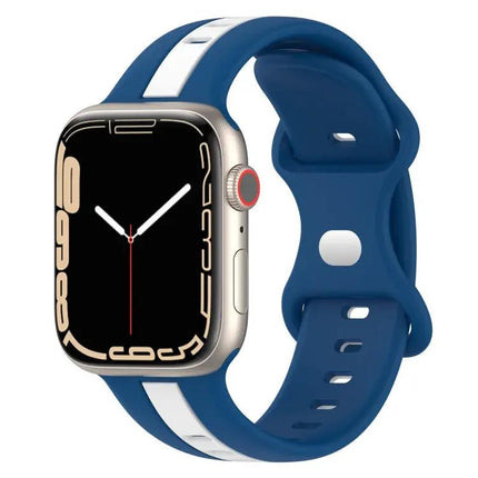 Two-Color Silicone Apple Watch Band 45mm Butterfly Buckle