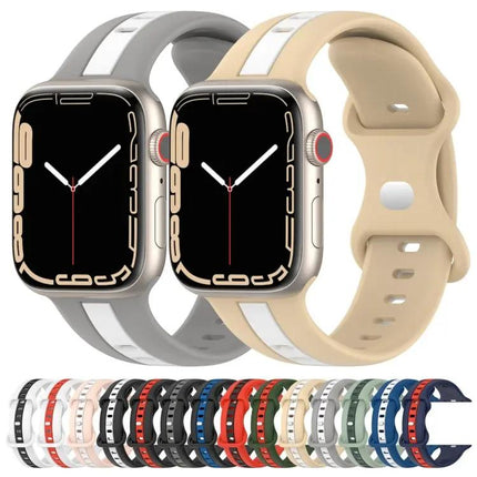 Two-Color Silicone Apple Watch Band 45mm Butterfly Buckle