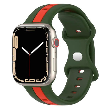 Silicone Apple Watch Band 41mm Butterfly Buckle Two-Tone