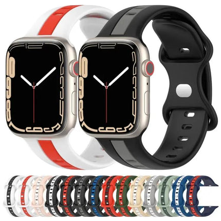 Silicone Apple Watch Band 41mm Butterfly Buckle Two-Tone