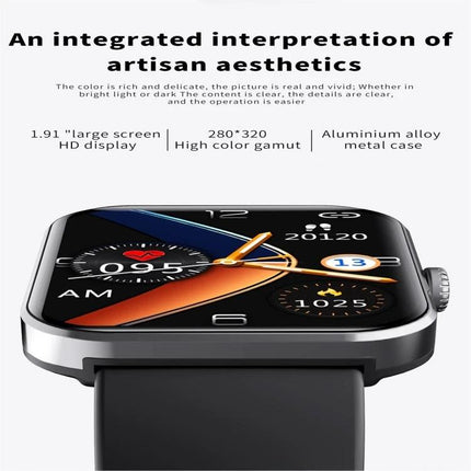 Daily Smart Watch for Health and Activity Tracking - black aluminum case smartwatch with large 1.91" HD display showing heart rate and activity dials