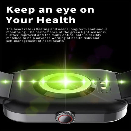 Daily Smart Watch for Health and Activity Tracking showing green heart-rate sensor glowing on wrist device during monitoring
