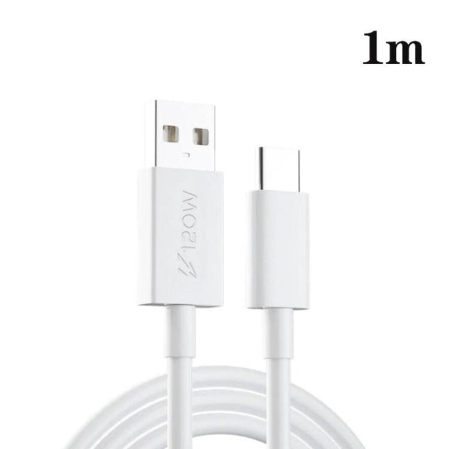 Practical USB-C Cable for Everyday Device Charging and Transfers – 1m white USB-A to USB-C cable supporting up to 120W