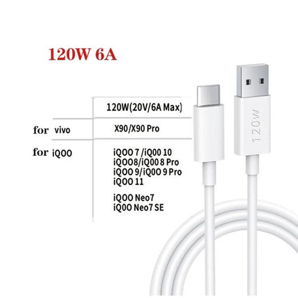 Practical USB-C Cable for Everyday Device Charging and Transfers — white 120W USB-A to USB-C cable, 1–2m lengths, compatible with Vivo X90 and iQOO models