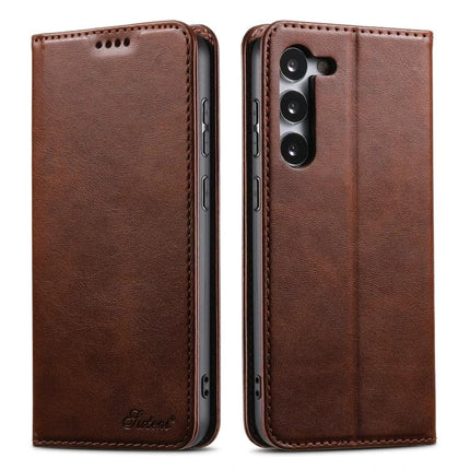 Suteni Leather Phone Case Card Slot for Everyday Carry and Daily Use On The Go Today brown PU leather wallet folio with camera cutout and card slots