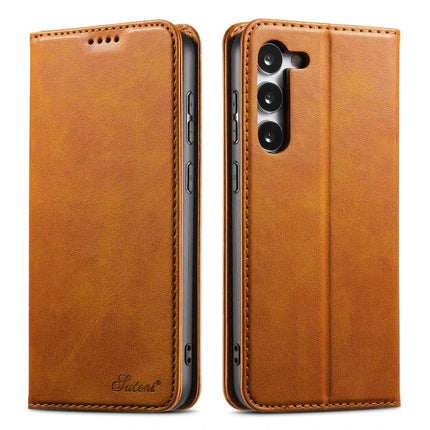 Suteni Leather Phone Case Card Slot for Everyday Carry and Daily Use On The Go Today brown PU leather wallet case with card slots and TPU edges