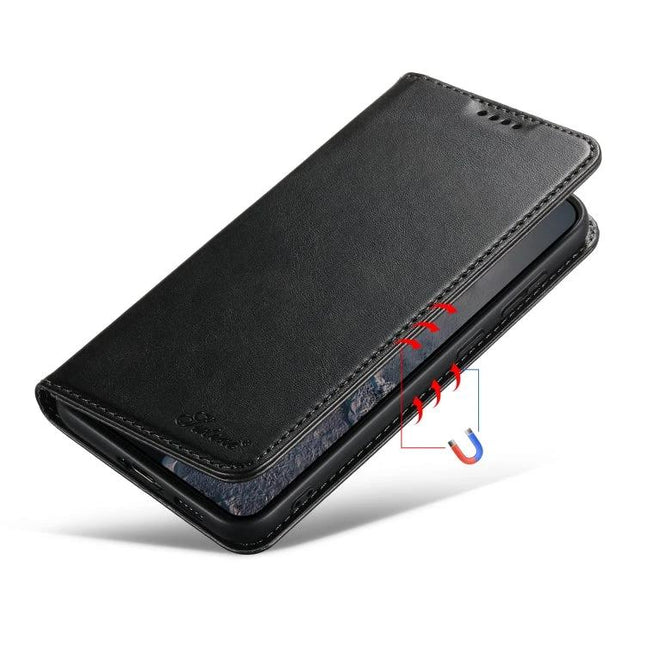 Suteni Leather Phone Case Card Slot for Everyday Carry and Daily Use On The Go Today - black PU leather wallet folio with card slots and magnetic closure