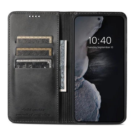 Suteni Leather Phone Case Card Slot for Everyday Carry and Daily Use On The Go Today - black folio with three card slots and cash pocket