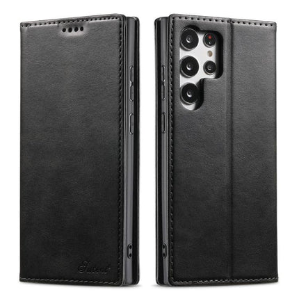 Suteni Leather Phone Case For Everyday Carry And Daily Protection Made With Durable TPU And PU Leather - black folio wallet with kickstand and card slots