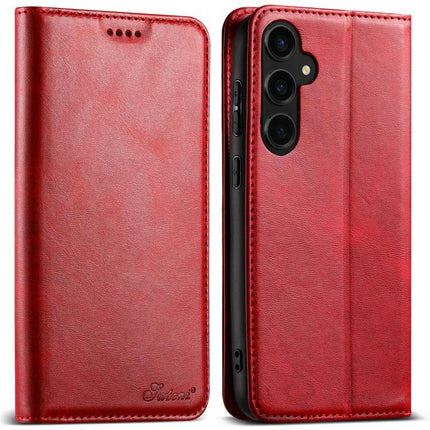 Suteni Leather Phone Case For Everyday Carry And Daily Protection Made With Durable TPU And PU Leather - red folio wallet with kickstand and card slots