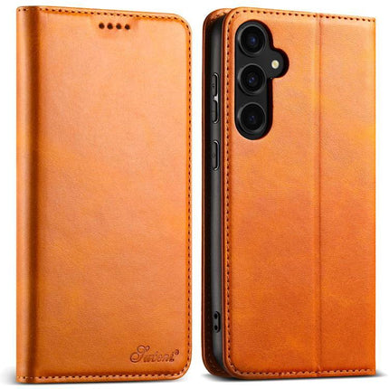 Suteni Leather Phone Case For Everyday Carry And Daily Protection Made With Durable TPU And PU Leather - brown folio wallet with card slots and kickstand