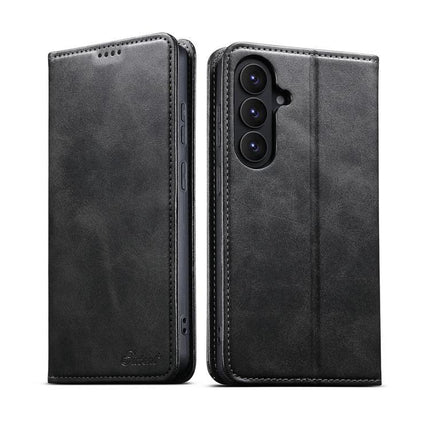 Suteni Leather Phone Case For Everyday Carry And Daily Protection Made With Durable TPU And PU Leather - black folio wallet with card slots and kickstand