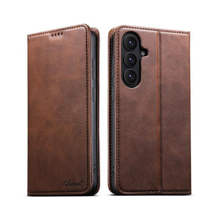 Suteni Leather Phone Case For Everyday Carry And Daily Protection Made With Durable TPU And PU Leather - brown folio with card slots and kickstand