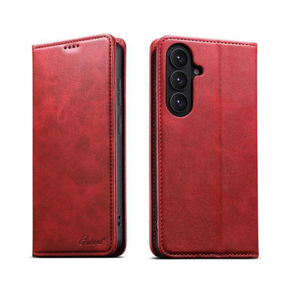 Suteni Leather Phone Case For Everyday Carry And Daily Protection Made With Durable TPU And PU Leather - red folio wallet with card slots and kickstand