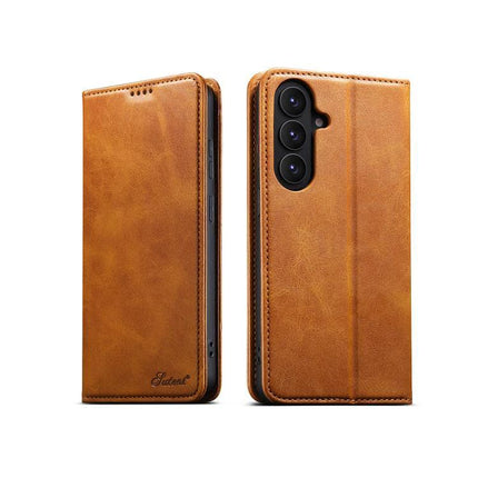 Suteni Leather Phone Case For Everyday Carry And Daily Protection Made With Durable TPU And PU Leather brown leather wallet case with card slots and kickstand
