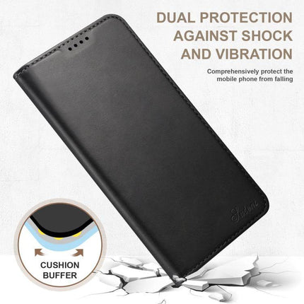 Suteni Leather Phone Case For Everyday Carry And Daily Protection Made With Durable TPU And PU Leather - black folio with card slots and kickstand