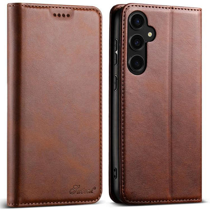 Suteni Leather Phone Case For Everyday Carry And Daily Protection Made With Durable TPU And PU Leather brown folio wallet with card slots and kickstand