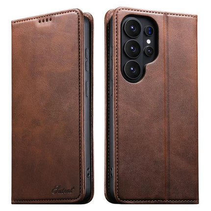 Suteni Leather Phone Case For Everyday Carry And Daily Protection Made With Durable TPU And PU Leather - brown folio wallet with card slots & kickstand