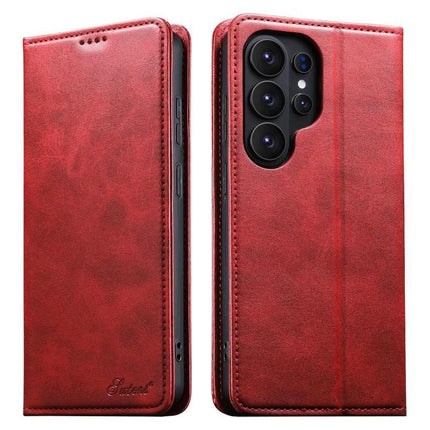 Suteni Leather Phone Case For Everyday Carry And Daily Protection Made With Durable TPU And PU Leather - red folio wallet with card slots and kickstand
