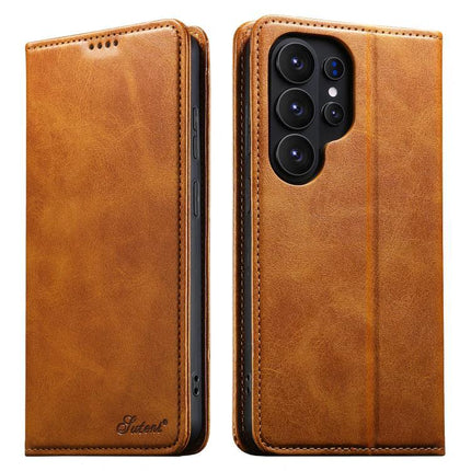Suteni Leather Phone Case For Everyday Carry And Daily Protection Made With Durable TPU And PU Leather brown folio wallet with kickstand and card slots