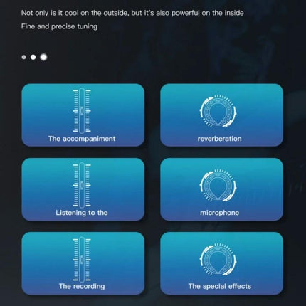 Voice Changer for Everyday Live Streaming and Content Creation - wireless device UI showing controls for accompaniment, reverberation, microphone, recording and special effects
