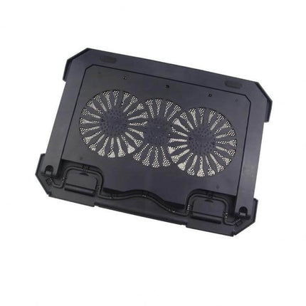Adjustable Height Laptop Cooling Pad for Ergonomic Computing - black three-fan cooling pad with seven height settings for improved posture