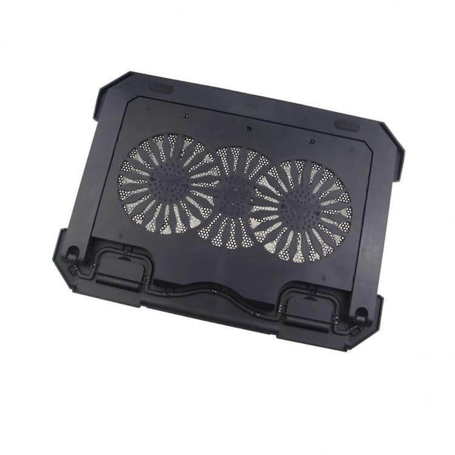 Adjustable Height Laptop Cooling Pad for Ergonomic Computing - black three-fan cooling pad with seven height settings for improved posture