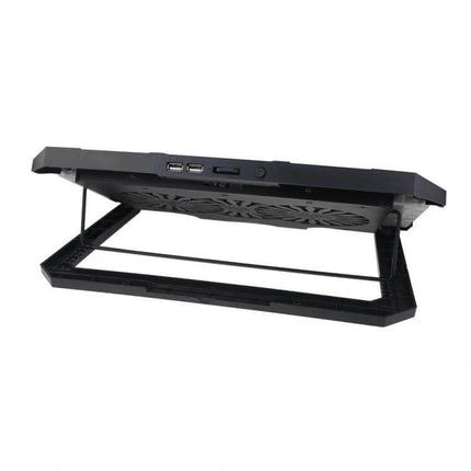 Adjustable Height Laptop Cooling Pad for Ergonomic Computing – black adjustable cooling pad with seven height levels, USB ports and built-in fans for stable elevated laptop support