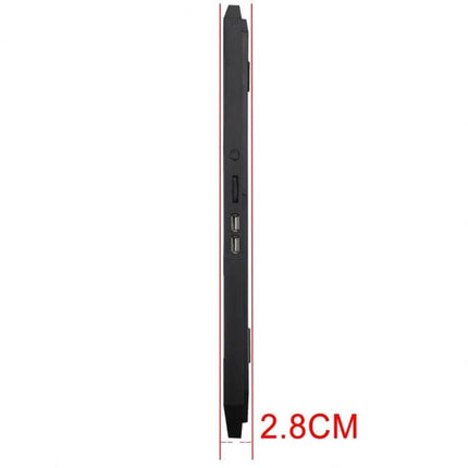 Adjustable Height Laptop Cooling Pad for Ergonomic Computing slim 2.8cm profile side view with USB ports and adjustable height settings