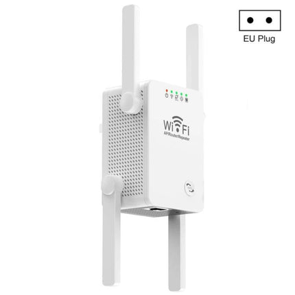 Wireless WiFi Repeater Extender for Home Signal Coverage - white 4-antenna EU plug wall-mount repeater enhancing home network dead-zone coverage