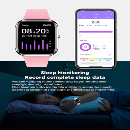 Daily smart watch for tracking health during routines showing sleep monitoring screen on watch and companion app