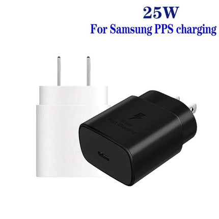Compact USB-C Wall Charger for Samsung Phones in Daily Life - 25W PPS USB-C PD3.0 compact travel wall charger, white and black