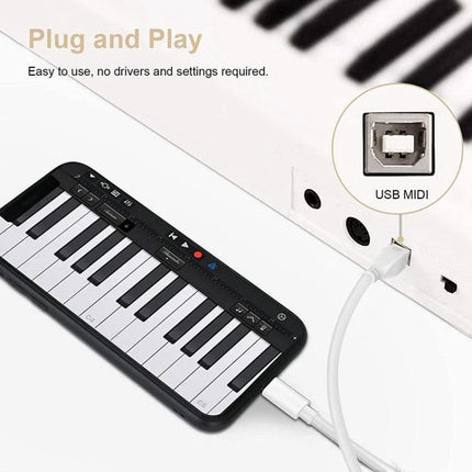 MIDI Cable for iPhone Music Sessions at Home or Travel connecting iPhone to USB MIDI keyboard for plug-and-play practice