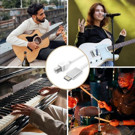 MIDI Cable for iPhone Music Sessions at Home or Travel connecting iPhone to guitar, keyboard and drums for seamless practice and mobile production