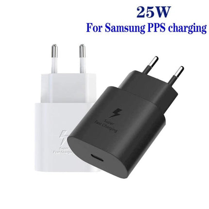 Compact EU Plug Charger for Everyday Samsung Device Use - compact 25W EU plug charger in white and black for travel and work charging